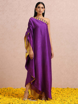 Purple Embroidered One-Shoulder Kaftan Tunic image 8
