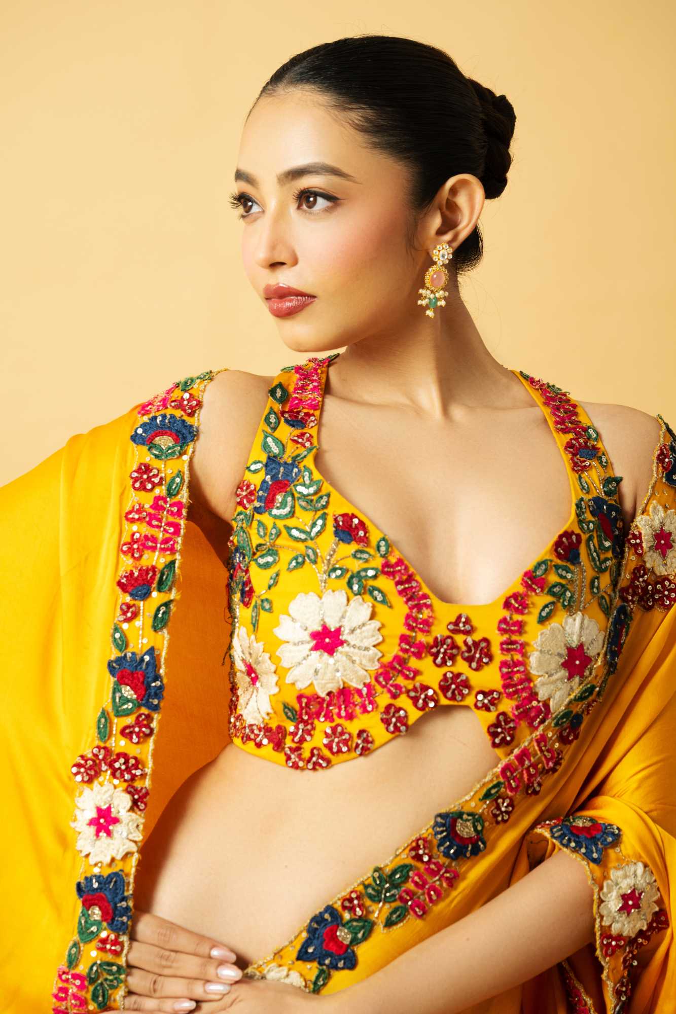 Golden Yellow Modal Satin Saree image 3