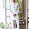 White Embroidered Bundi Jacket Kurta Set image 0