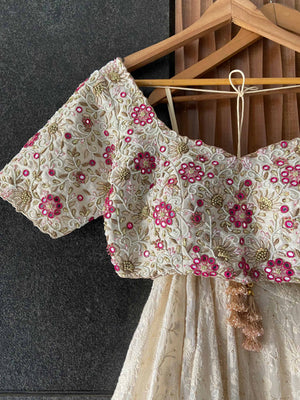 Ivory and Fuchsia Bridal Lehenga Set image 6