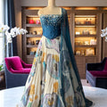 Off White and Blue Corset Lehenga Set image 0