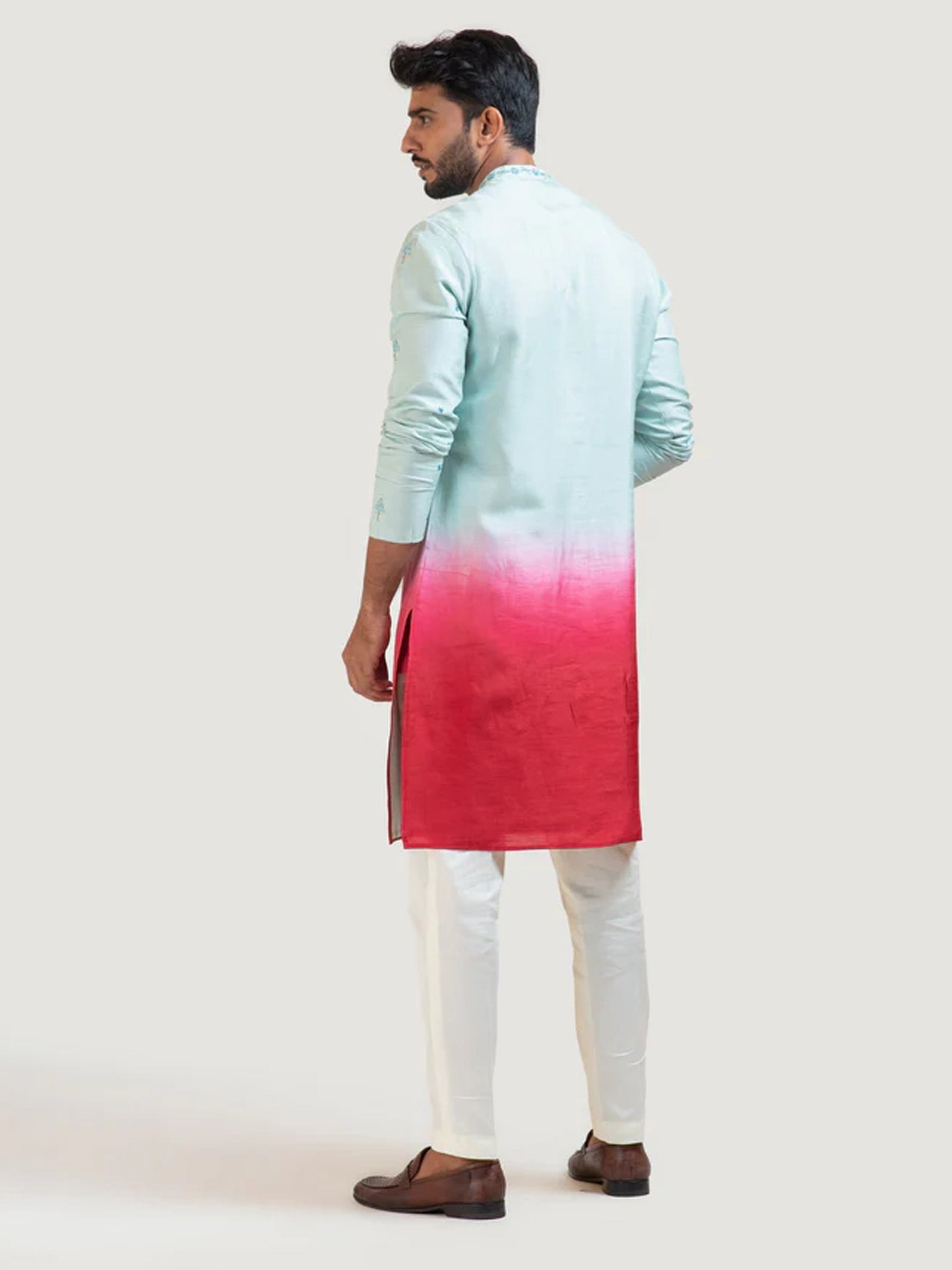 Blue to Red Gradient Kurta Set image 1