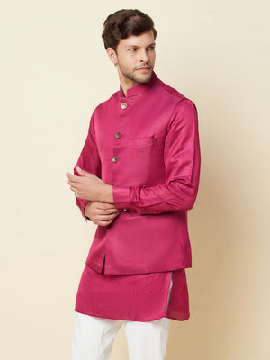 Dark Pink Bundi Jacket with Kurta Set image 4