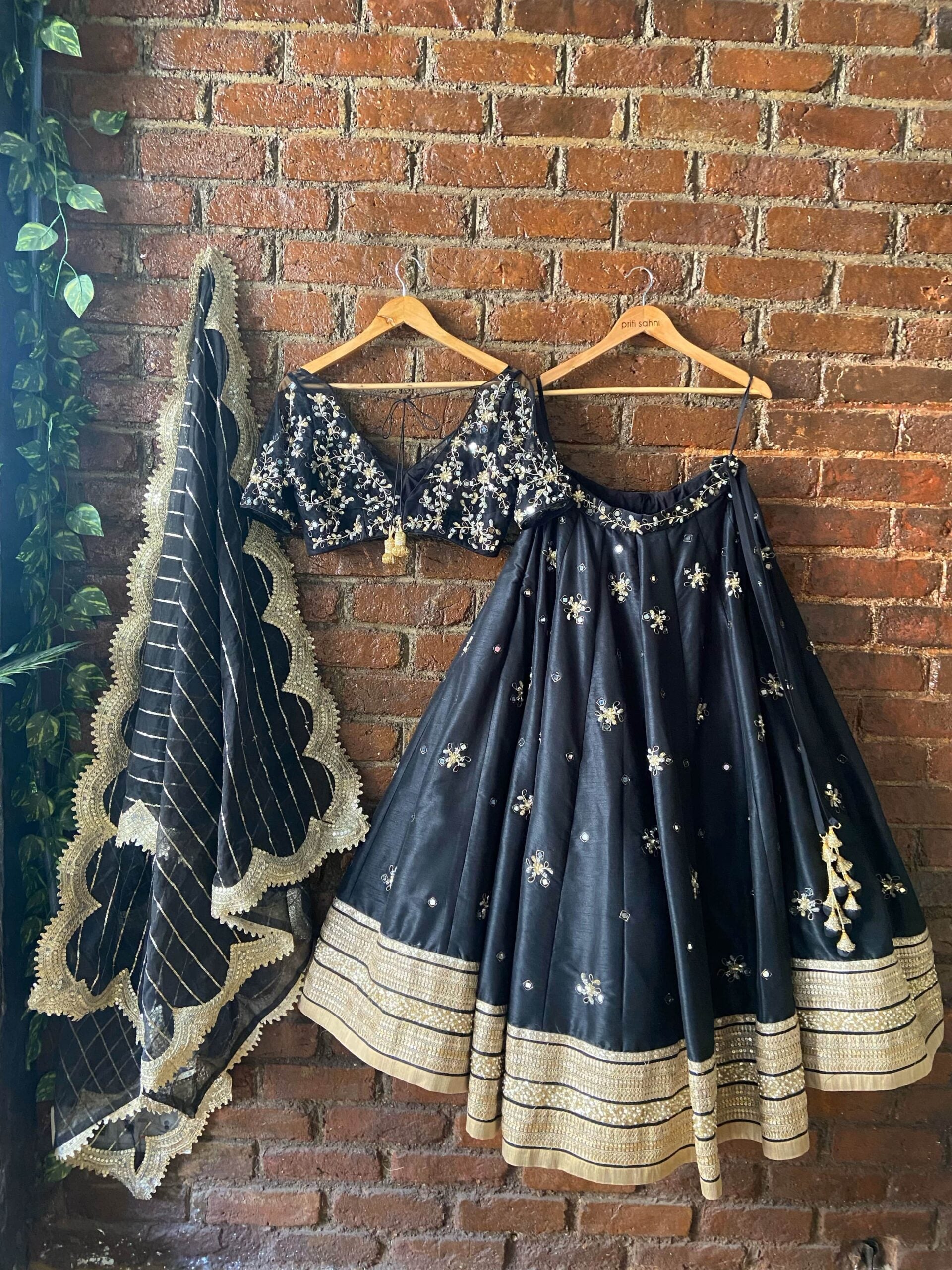 Black Placement Embroidered Lehenga Set image 5