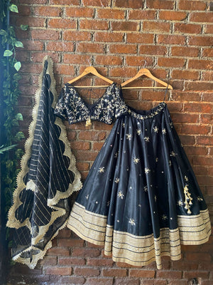 Black Placement Embroidered Lehenga Set image 5