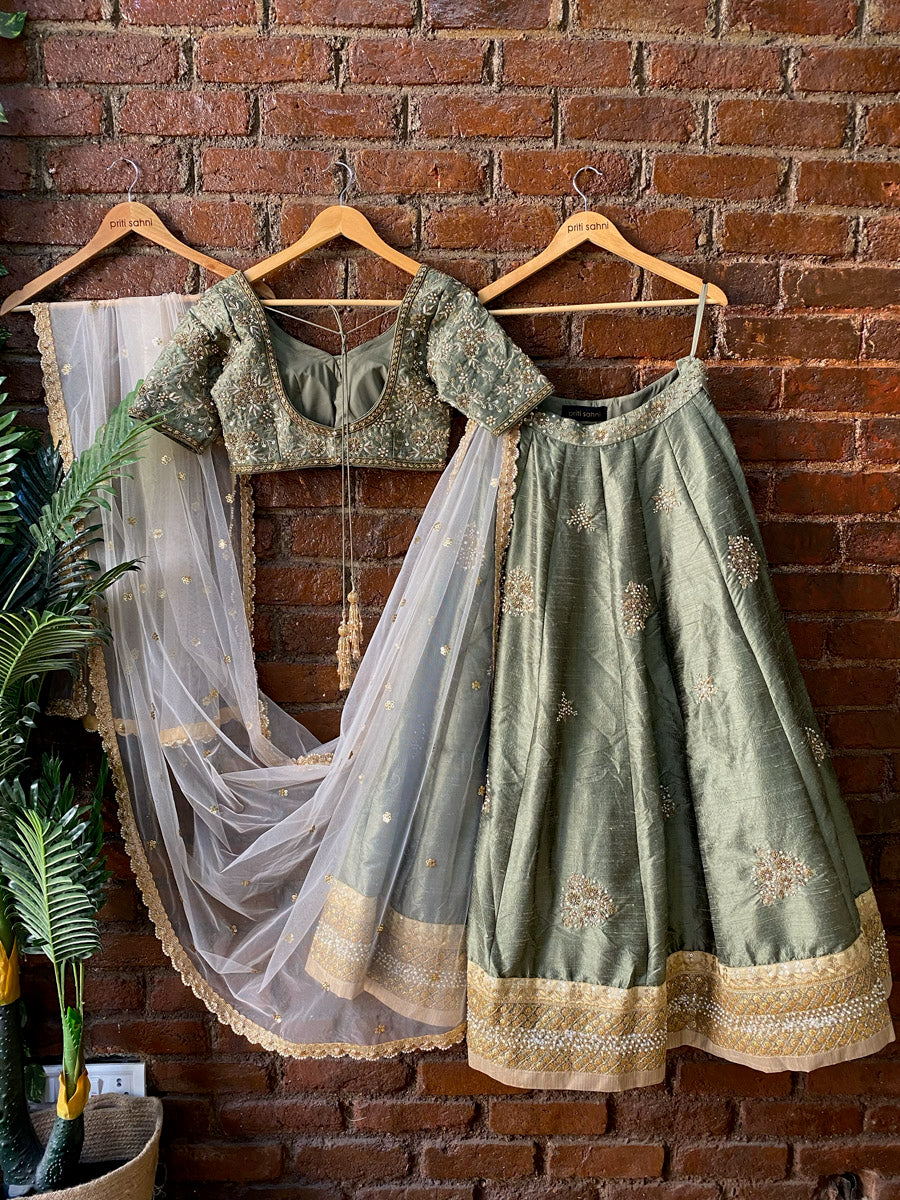 Sage Green Embroidered Lehenga Set image 1