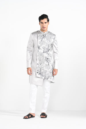 Barely Grey Satin Achkan Set image 12