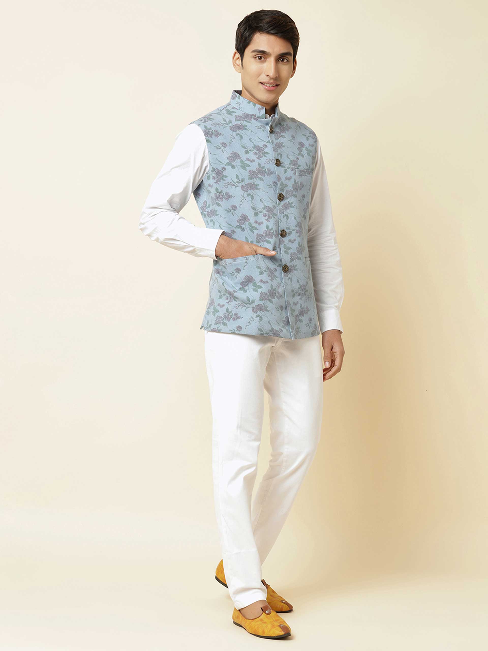 Denim Rose Print Bundi Jacket image 0