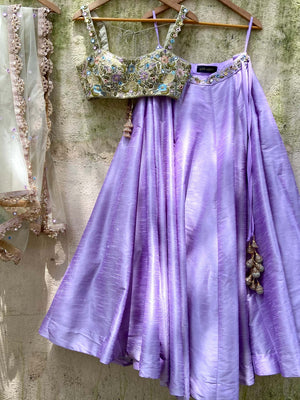 Tea Green and Lavender Mirror Lehenga Set - Custom image