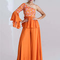 Orange Floral Flared Pant Set image 0