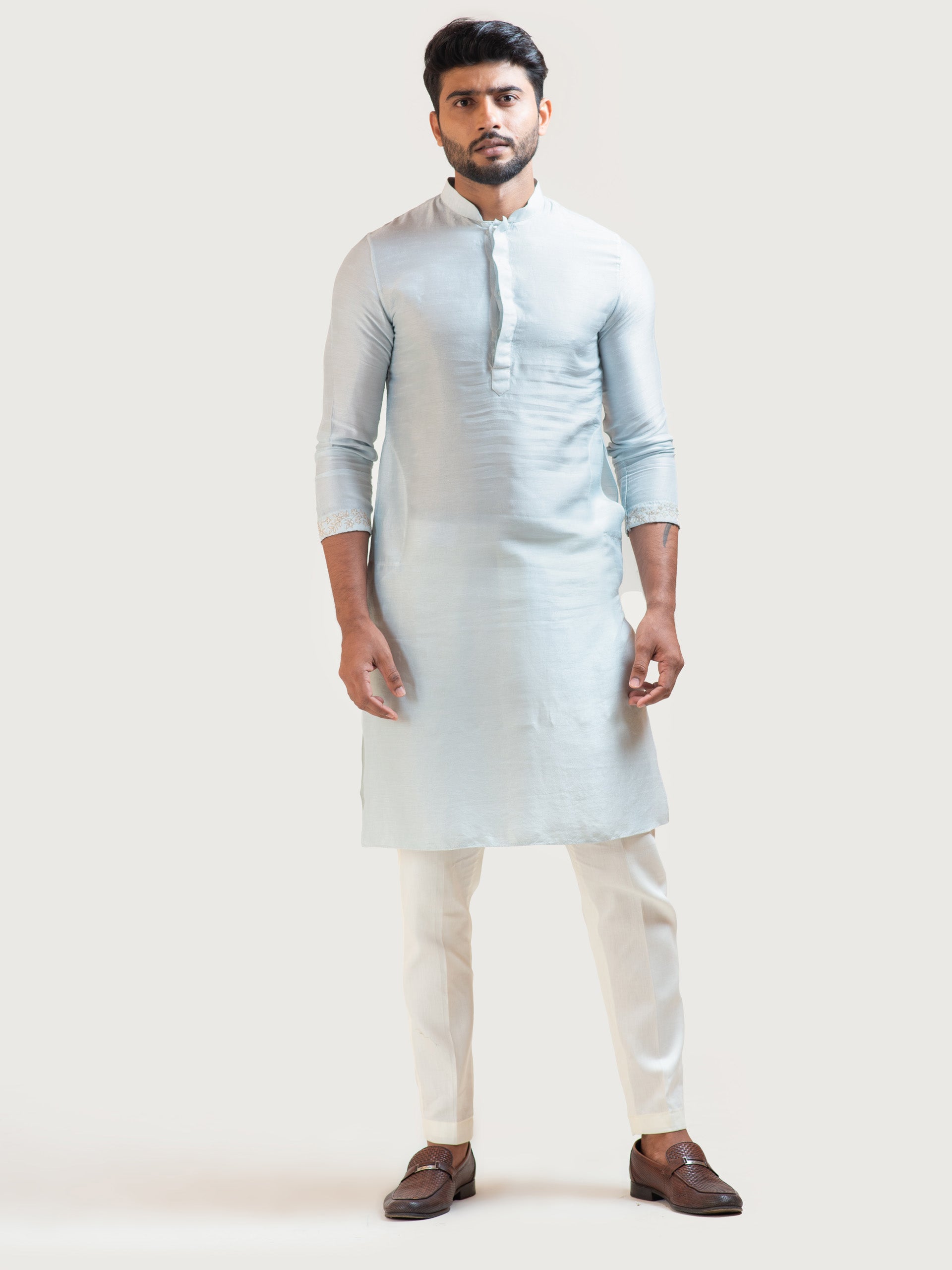 Ice Blue Embroidered Kurta Set - Custom image
