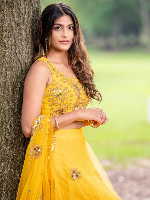 Yellow Mirror Work Lehenga image 2