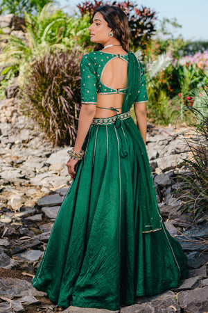Emerald Green Embroidered Lehenga Set image 6