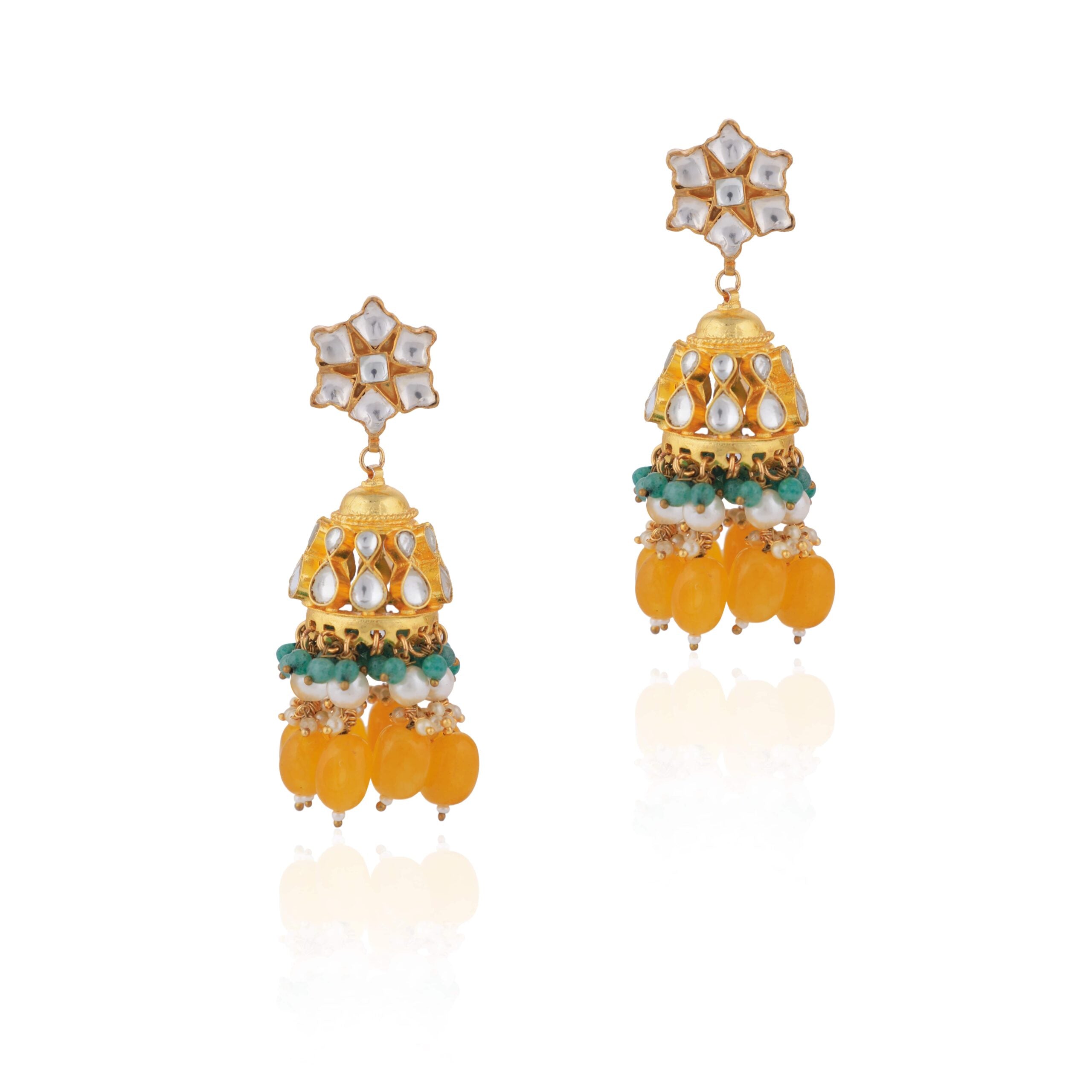 Golden Yellow Jadau Jhumkas image 0