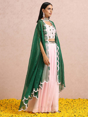 Light Pink Embroidered Pallazo Set with Cape image 2