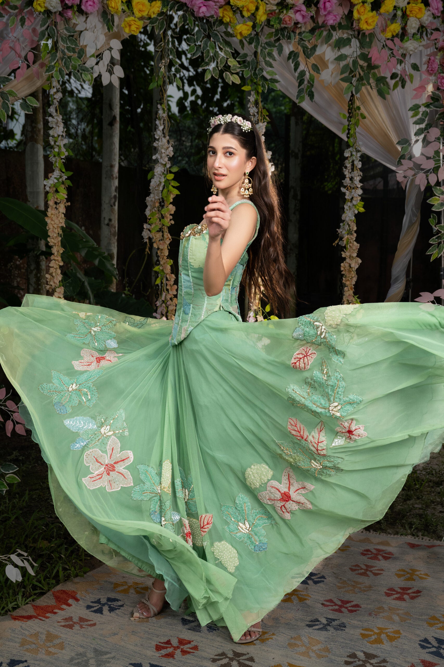 Green Corset Sharara Set image 1
