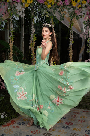 Green Corset Sharara Set image 1