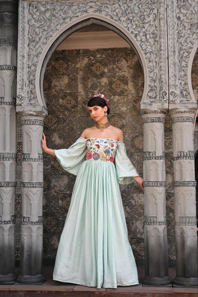 Powder Blue off Shoulder Gown image 0