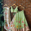 Mint Hand Painted Organza Lehenga Set image 0