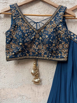 Teal Georgette Embroidered Lehenga Set image 1