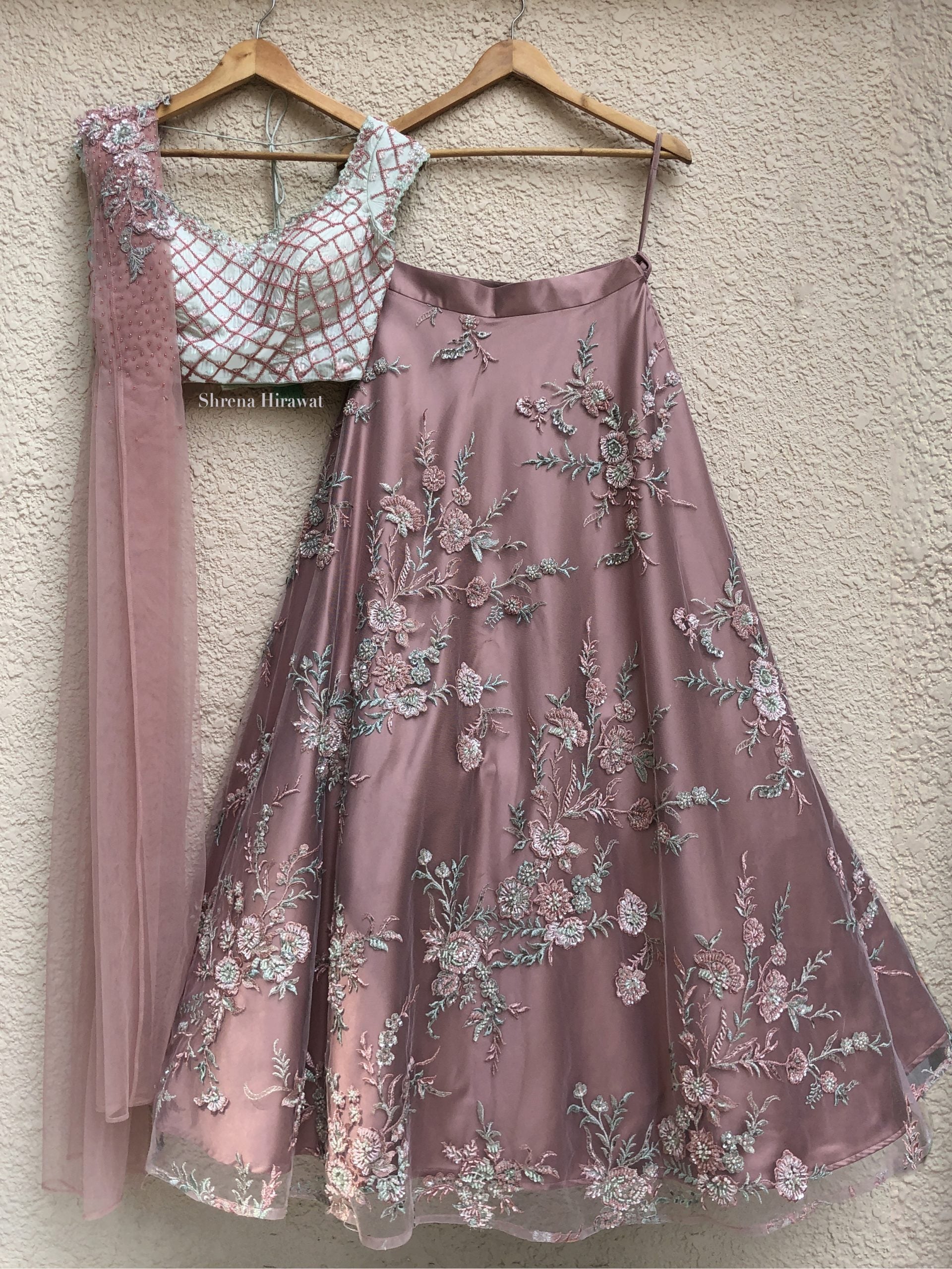 Dust Pink Embroidered Lehenga with Mint Green Blouse - Custom image
