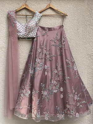 Dust Pink Embroidered Lehenga with Mint Green Blouse - Custom image