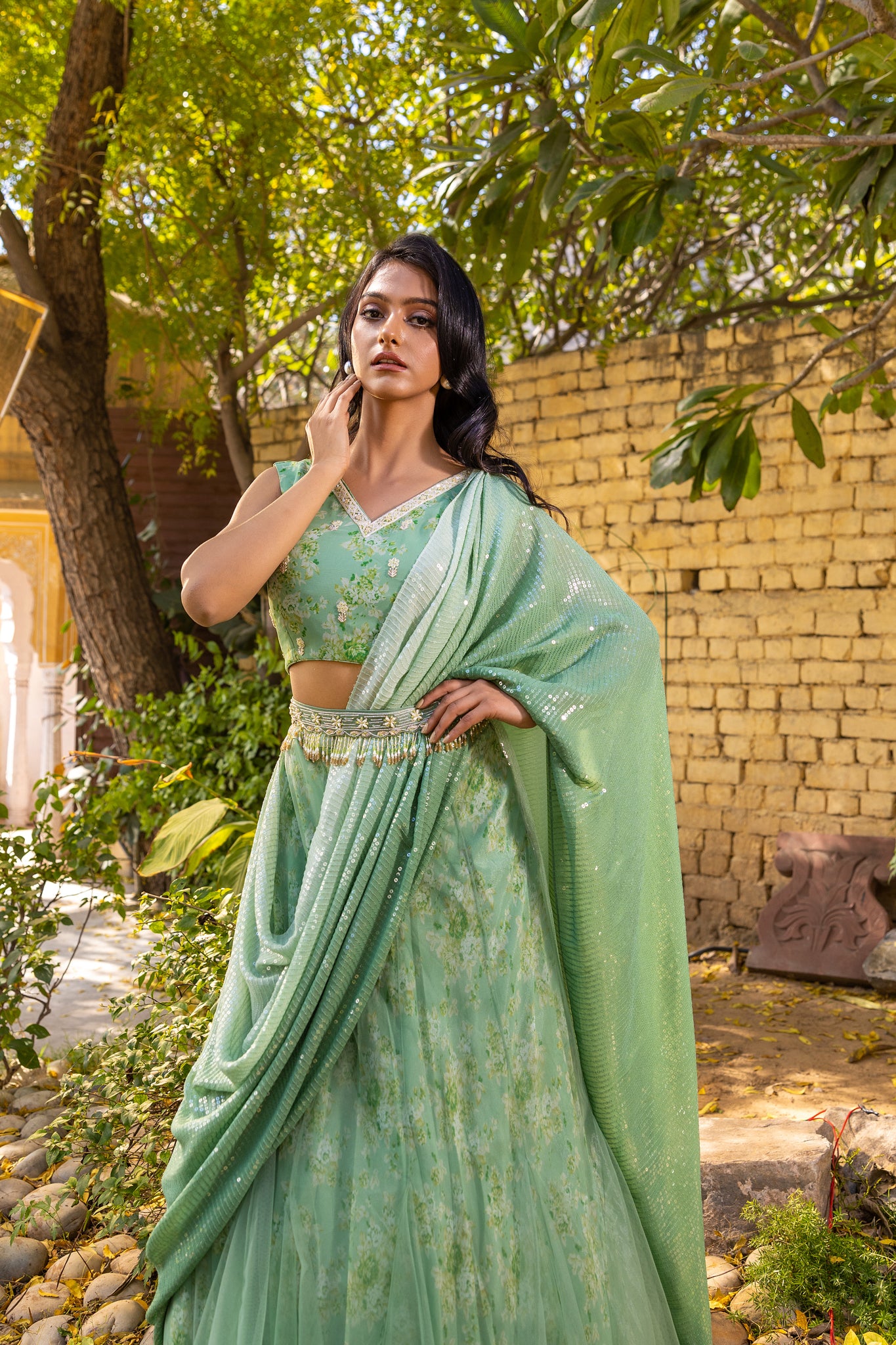 Light Green Saree Set image 2