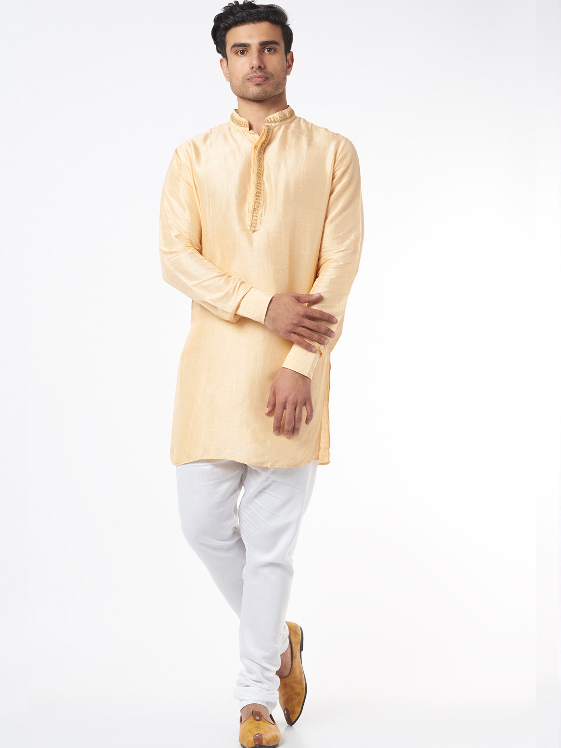 Nude Silk Kurta Set - L image