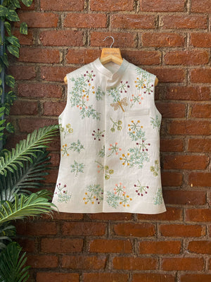 Floral Hand Painted Kurta and Bundi Set image 2
