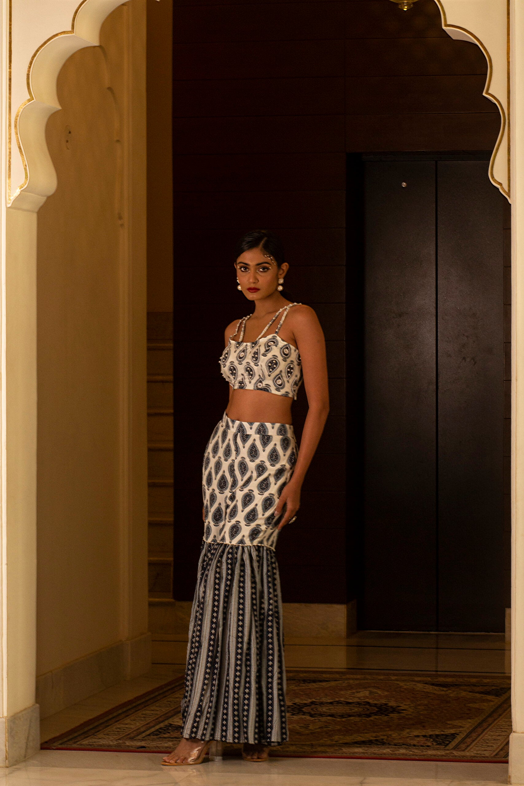 White and Blue Printed Sharara Set image 2