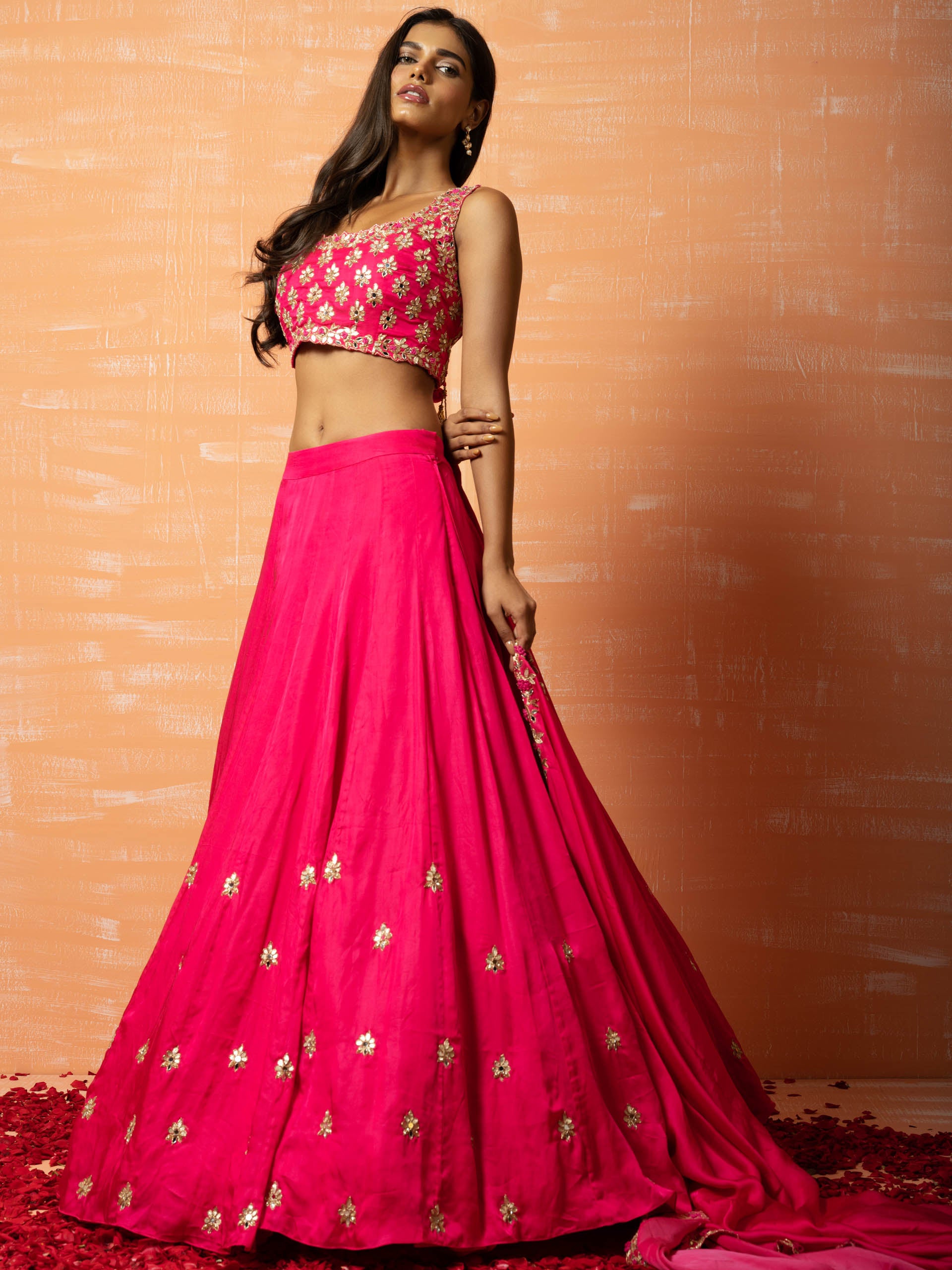 Hot Pink and Gold Lehenga Set image 4