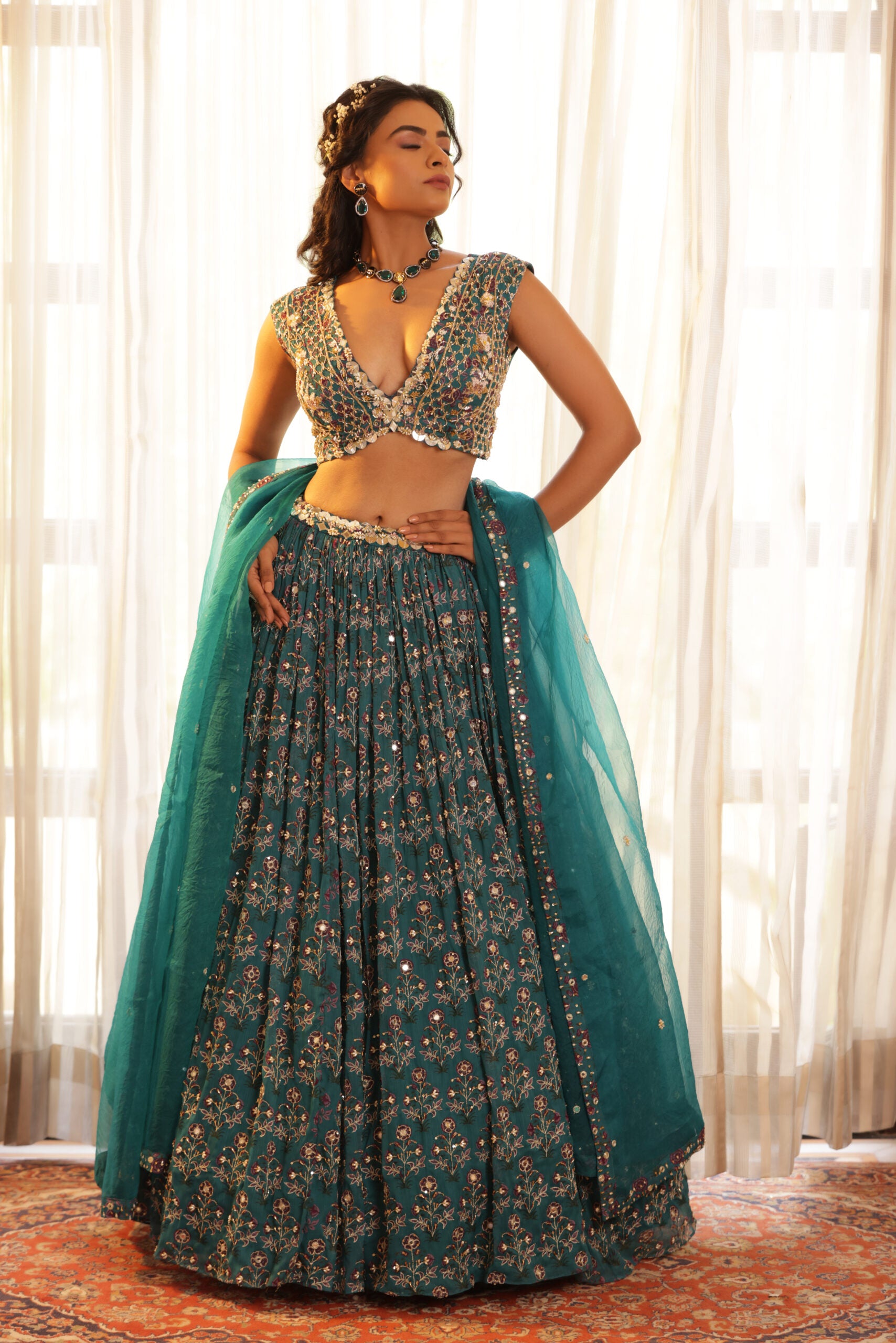Embroidered Chiffon Lehenga image 23