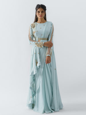 Pre Drape Jacket Saree Set - S image