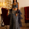 Blue Printed Broad Belt Skirt Set image 0