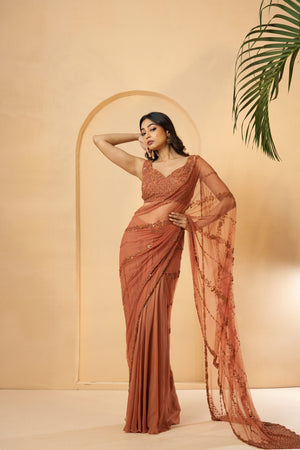 Dust Pink Embellished Drape Saree - S image