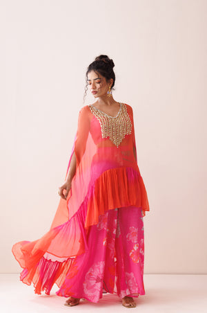 Pink and Orange Ombre Cape Set - M image