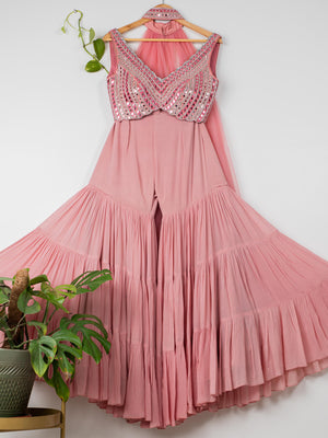 Dusty Pink Layered Mirror Sharara Set - S image