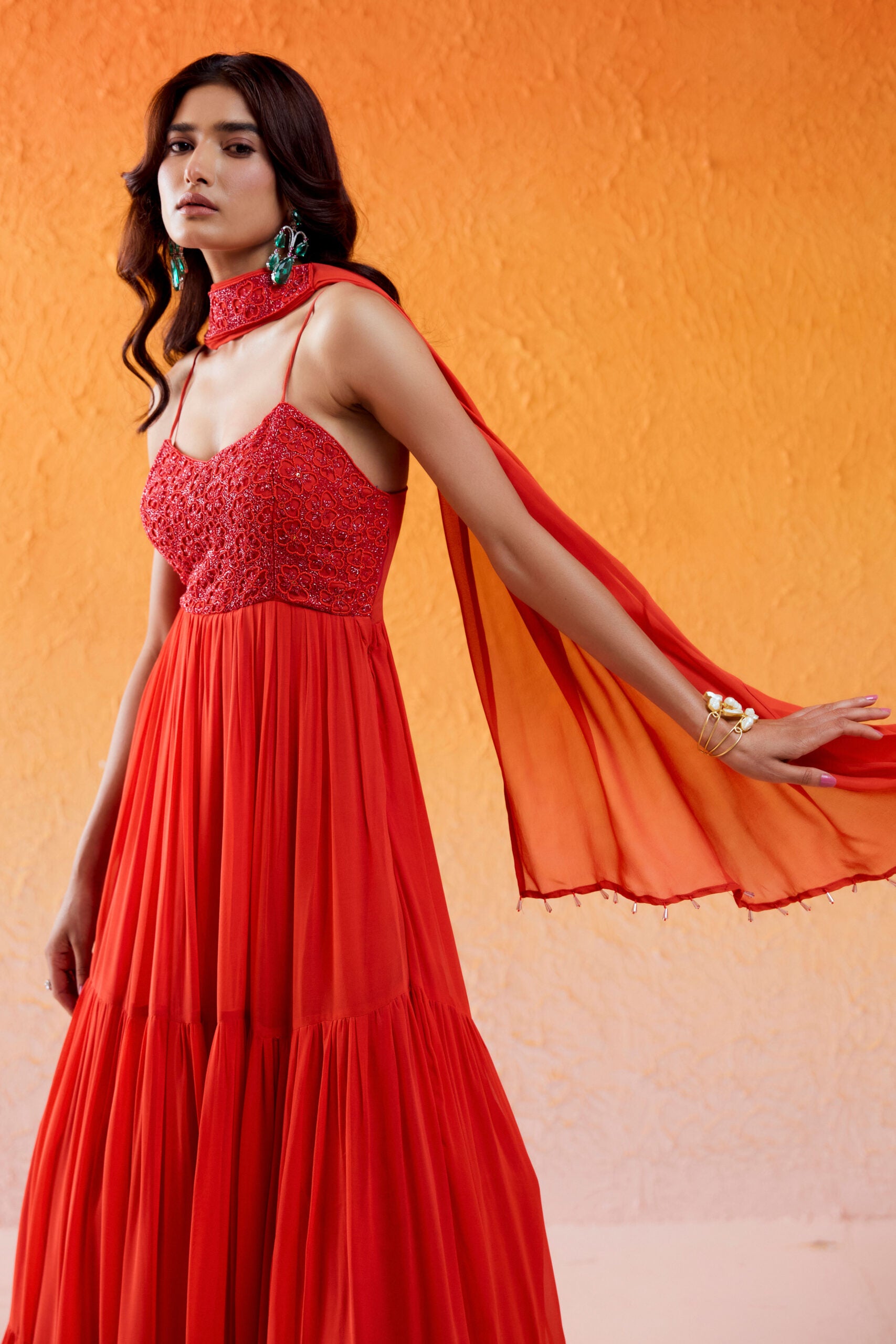 Scarlet Red Embroidered Anarkali Set image 2
