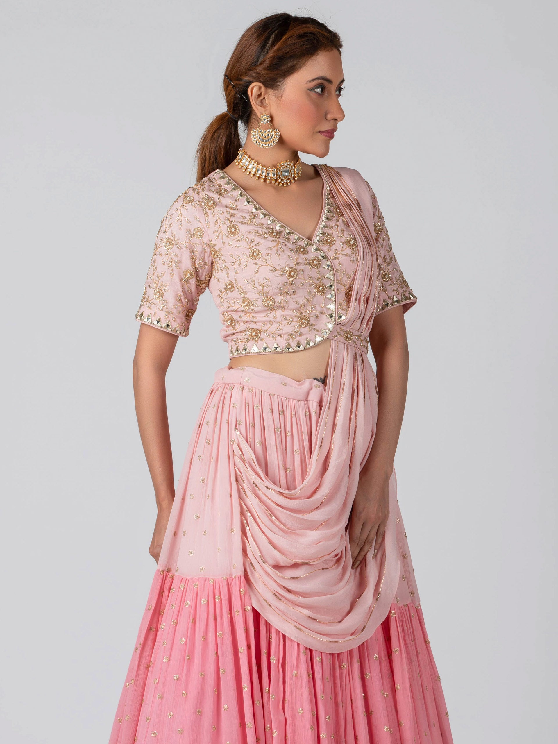 Pink Three Layered Lehenga Set image 3