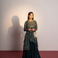 Royal Green Printed And Embroidered Sharara Set image 0