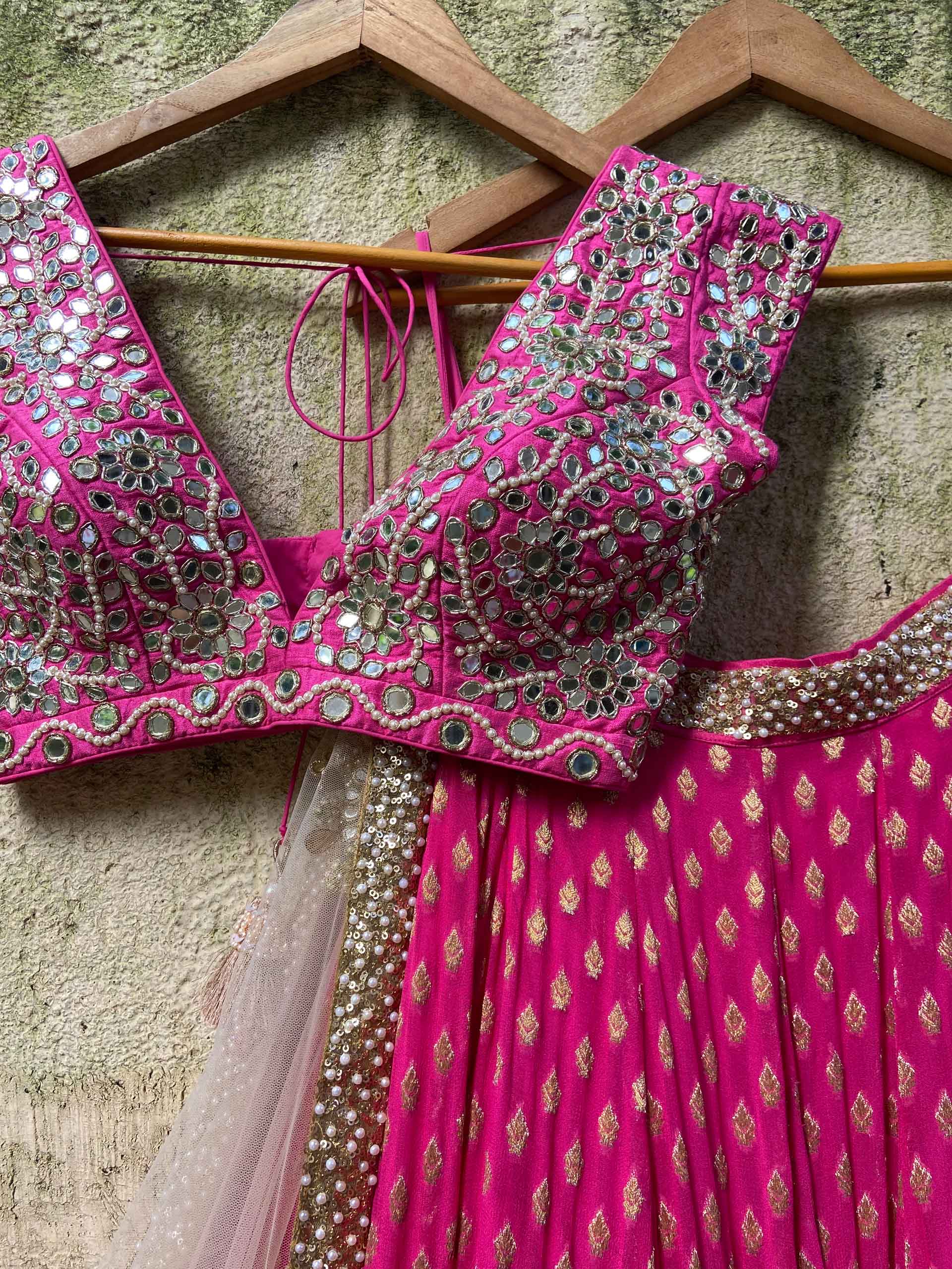 Fuchsia Mirror Zari Lehenga Set image 1