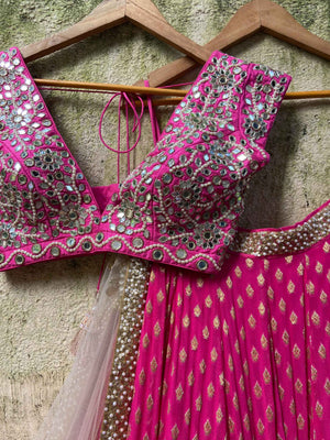 Fuchsia Mirror Zari Lehenga Set image 1
