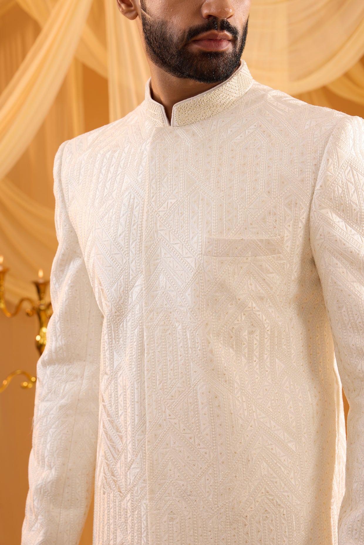 Ivory Embroidered Sherwani Set image 1