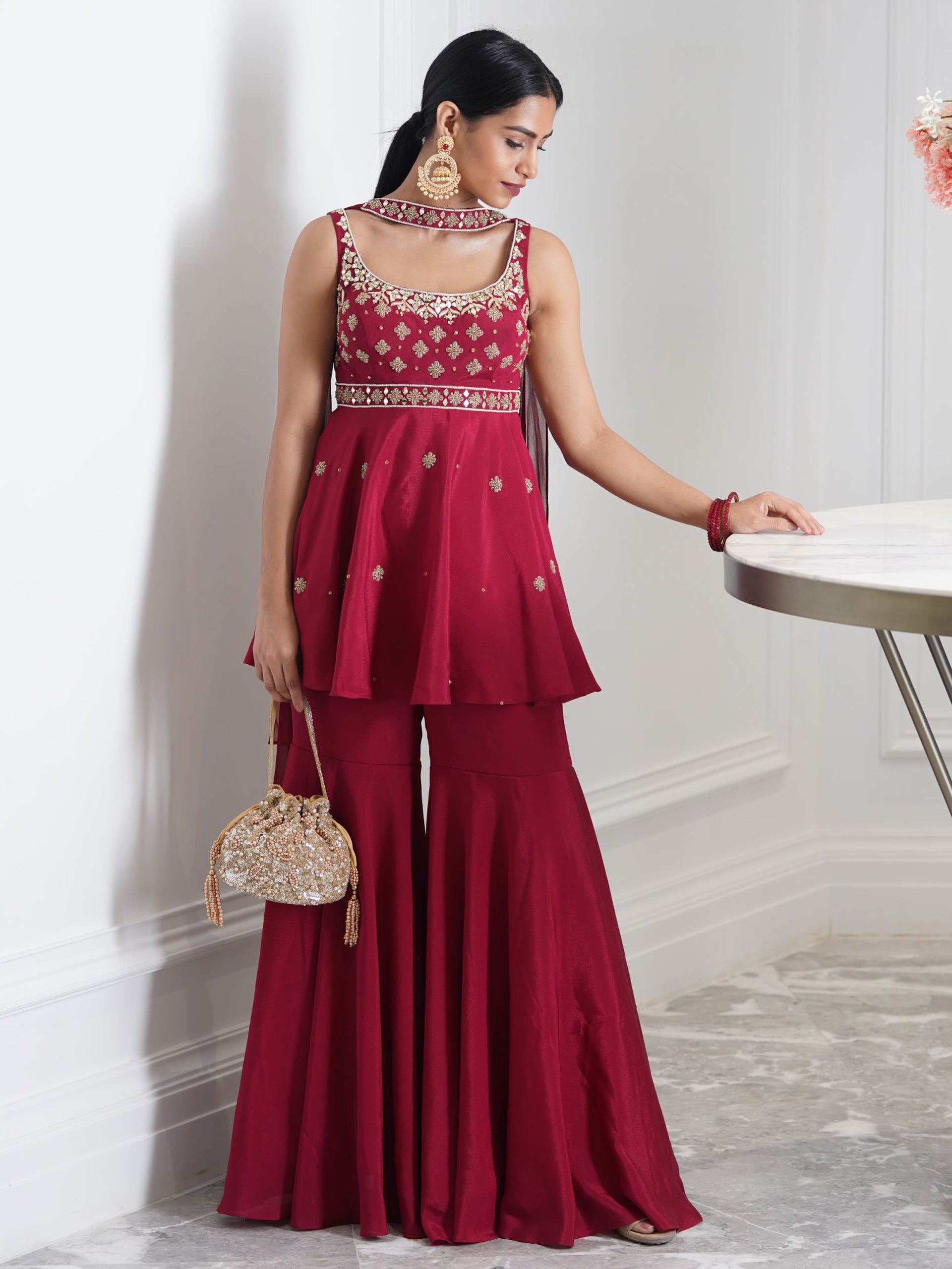 Maroon Aaisha Sharara Set - Custom image