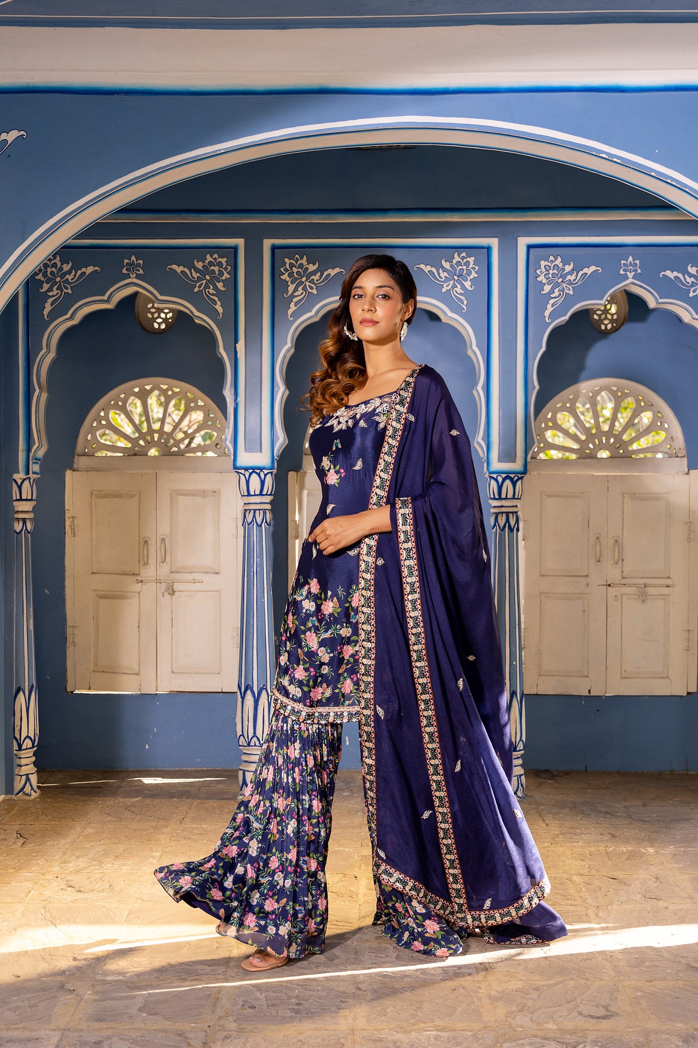 Navy Blue Georgette Kurta Set image 3