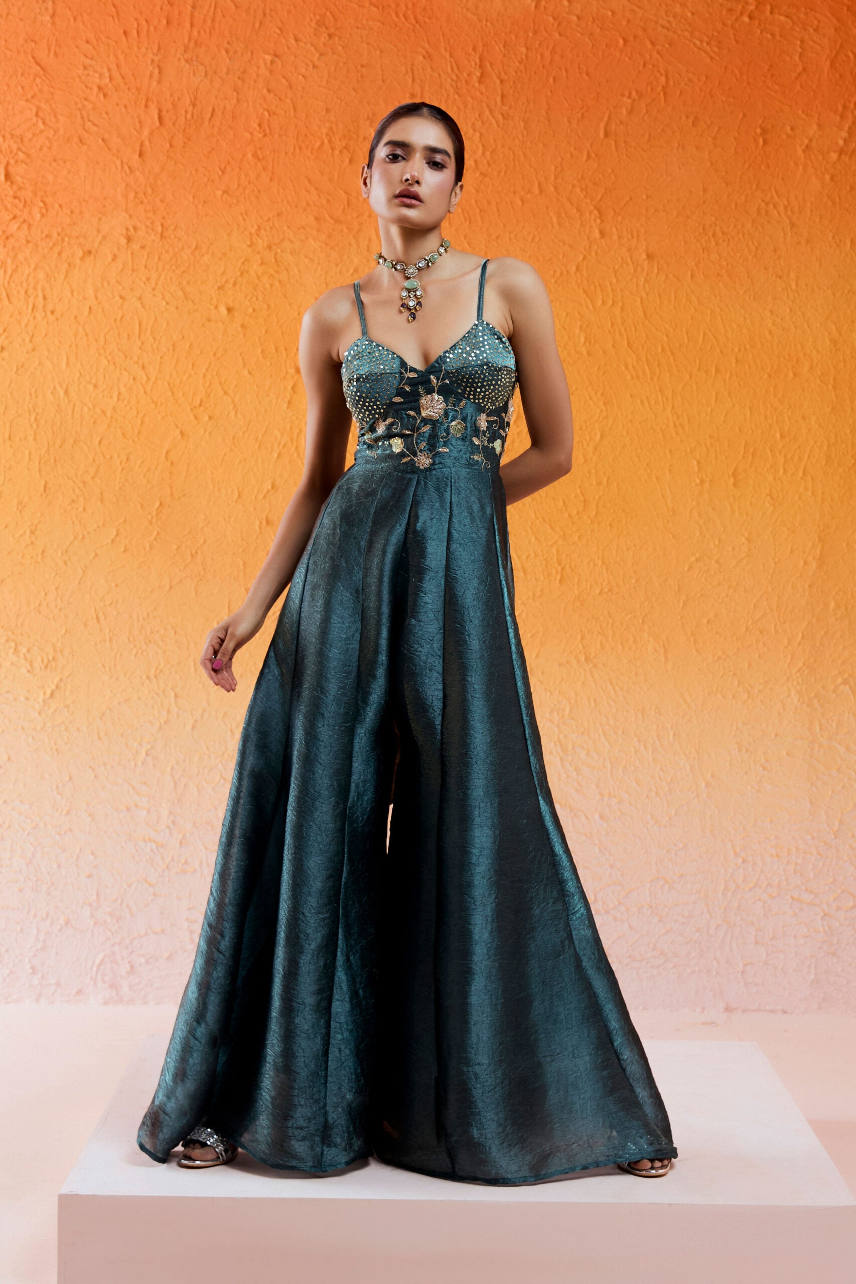 Metallic Teal Blue Jumpsuit image 2