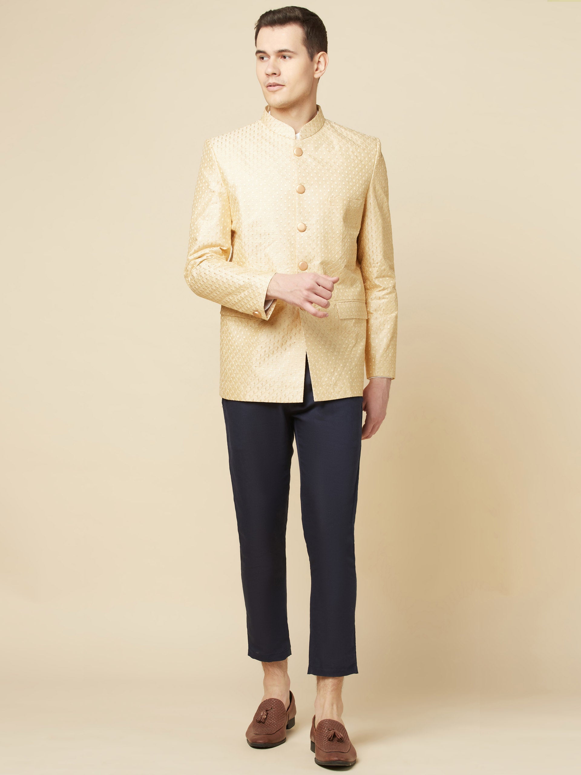 Nude Jacquard Jodhpuri Jacket image 1