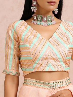 Peach and Mint Pre Draped Saree Set image 1