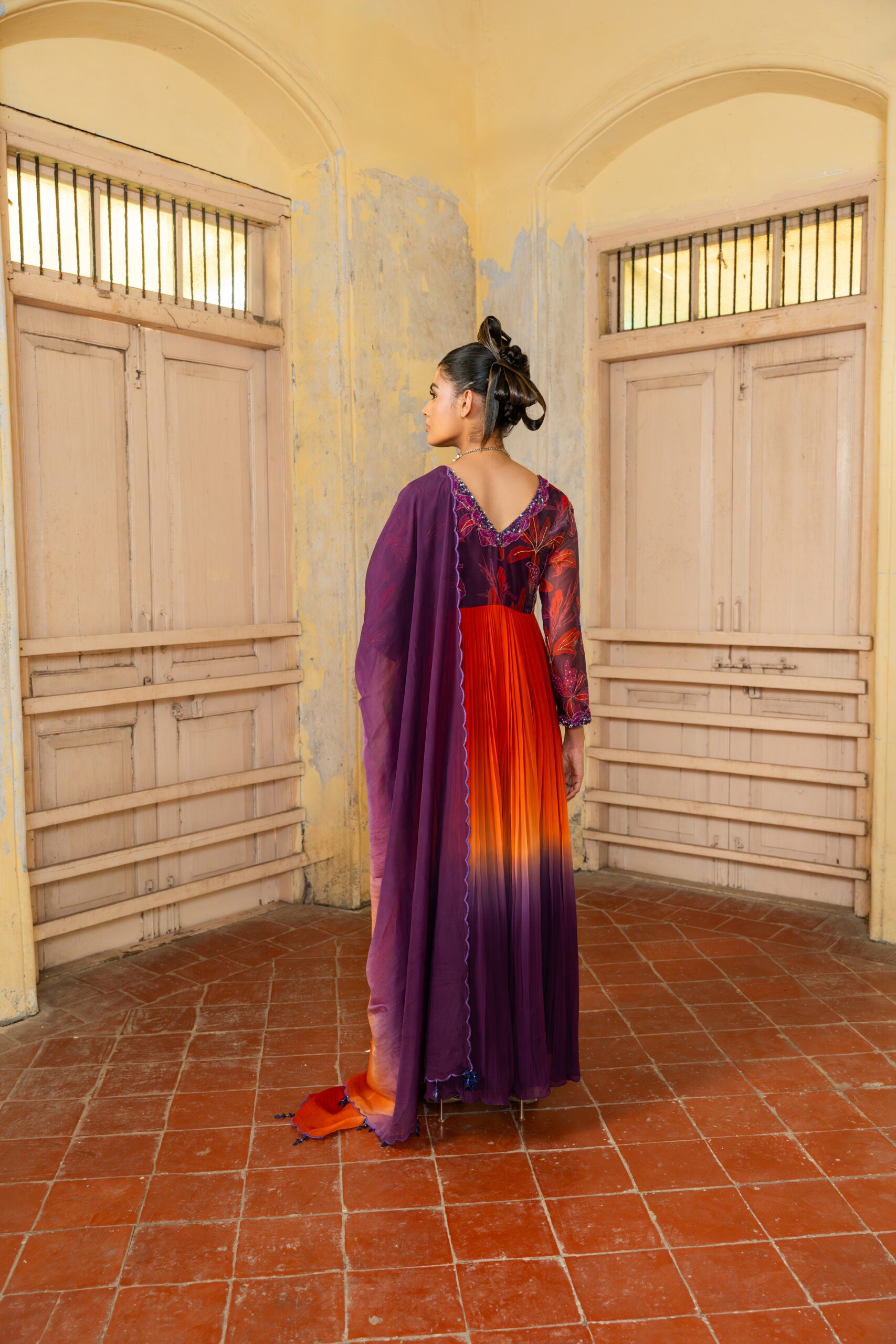 Crimson Bloom Shaded Flared Dress image 1