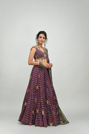 Plum Highlighted Lehenga Paired with Plum Badla Blouse and Highlighted Dupatta - S image